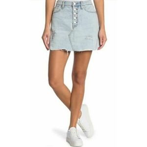 NWT Free People Light Blue Distressed Denim Mini Skirt Size 31